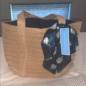 Straw Bag with Floral Scarf